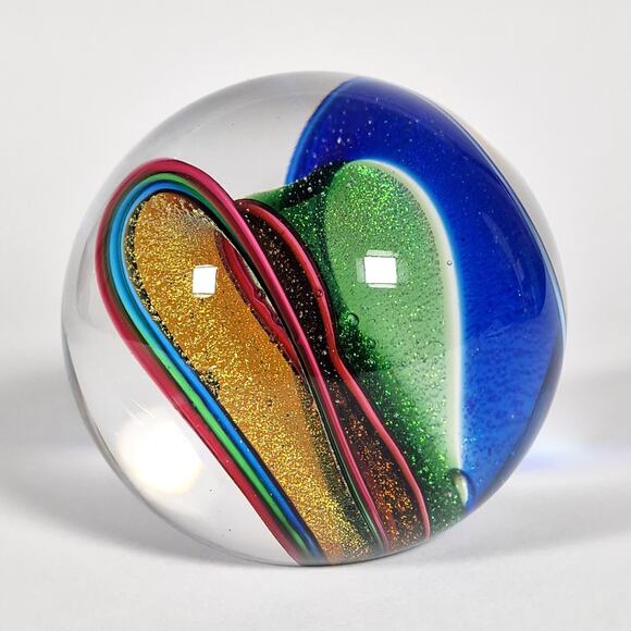 Glass Eye Studio Dichroic Infinity Paperweight Glitter Rainbow Seattle 3 inch - Picture 9 of 12